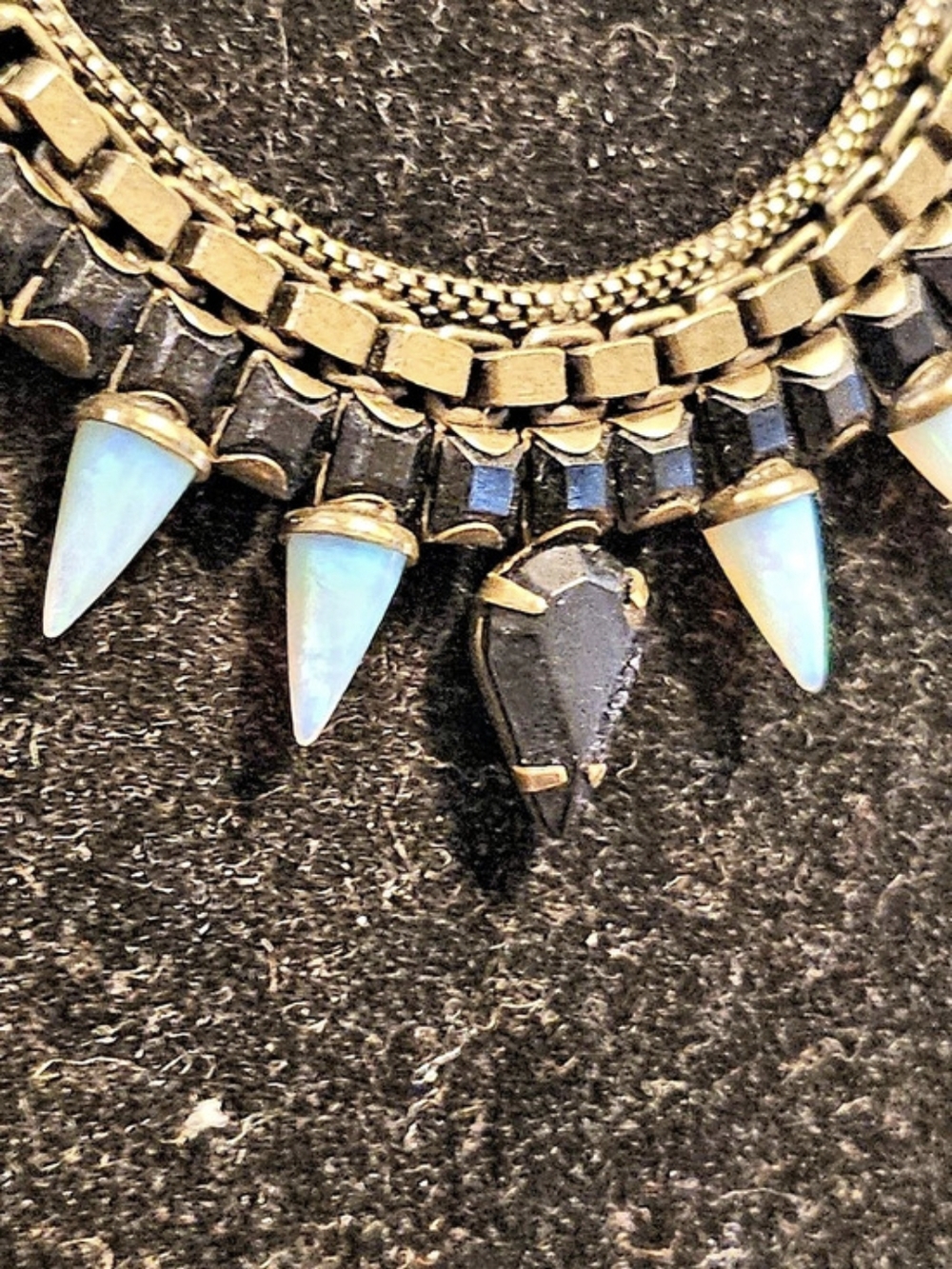 Lionette Statement Opal Spike Curved Necklace Brass Like Chain